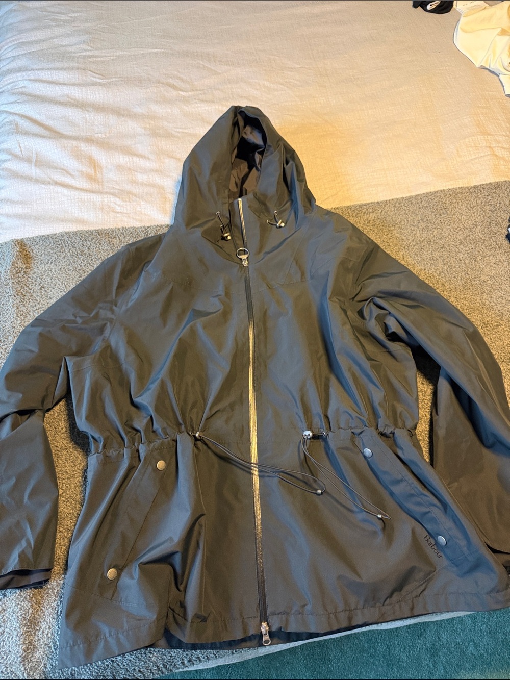 Barbour Black Hooded Women's Raincoat with Drawcord Waist